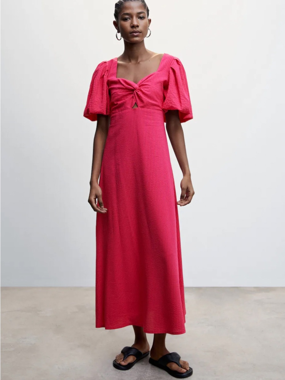 Mango Puffed Sleeve Pink Dress